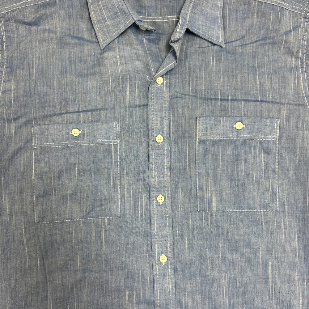 Vintage IMiller Chambray Button Up Shirt Mens‎ XL Blue 1970s Short Sleeve - Picture 3 of 11
